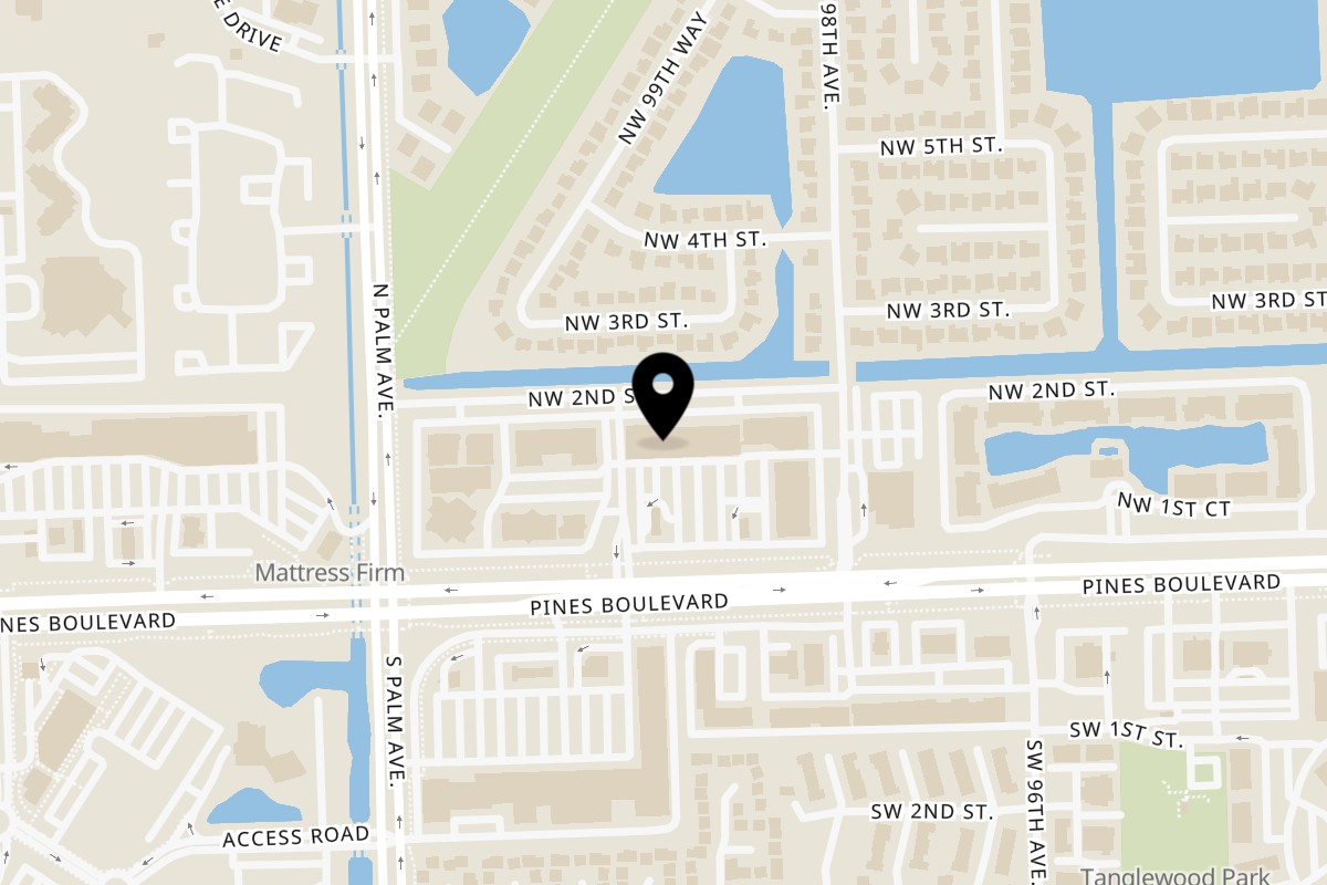Map showing the location of East - 365 Thai & Sushi on 9945 Pines Blvd in Pembroke Pines